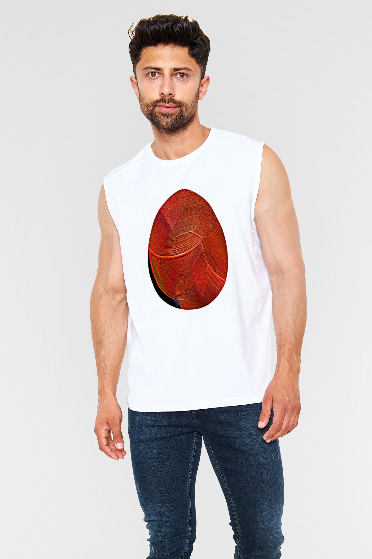 Paskalya Baskılı Beyaz Unisex Kolsuz Tişört - Tshirt