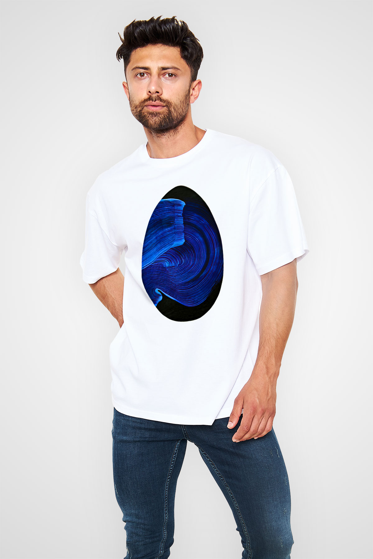 Paskalya Baskılı Beyaz Unisex Oversize Tişört - Tshirt
