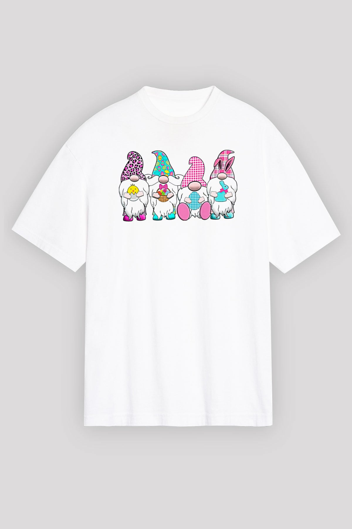 Paskalya Baskılı Beyaz Unisex Oversize Tişört - Tshirt
