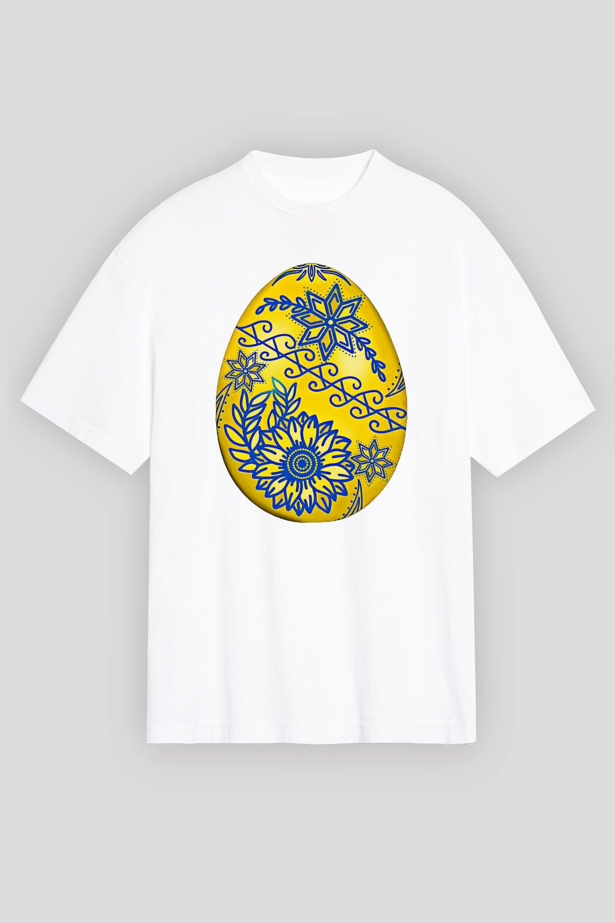 Paskalya Baskılı Beyaz Unisex Oversize Tişört - Tshirt