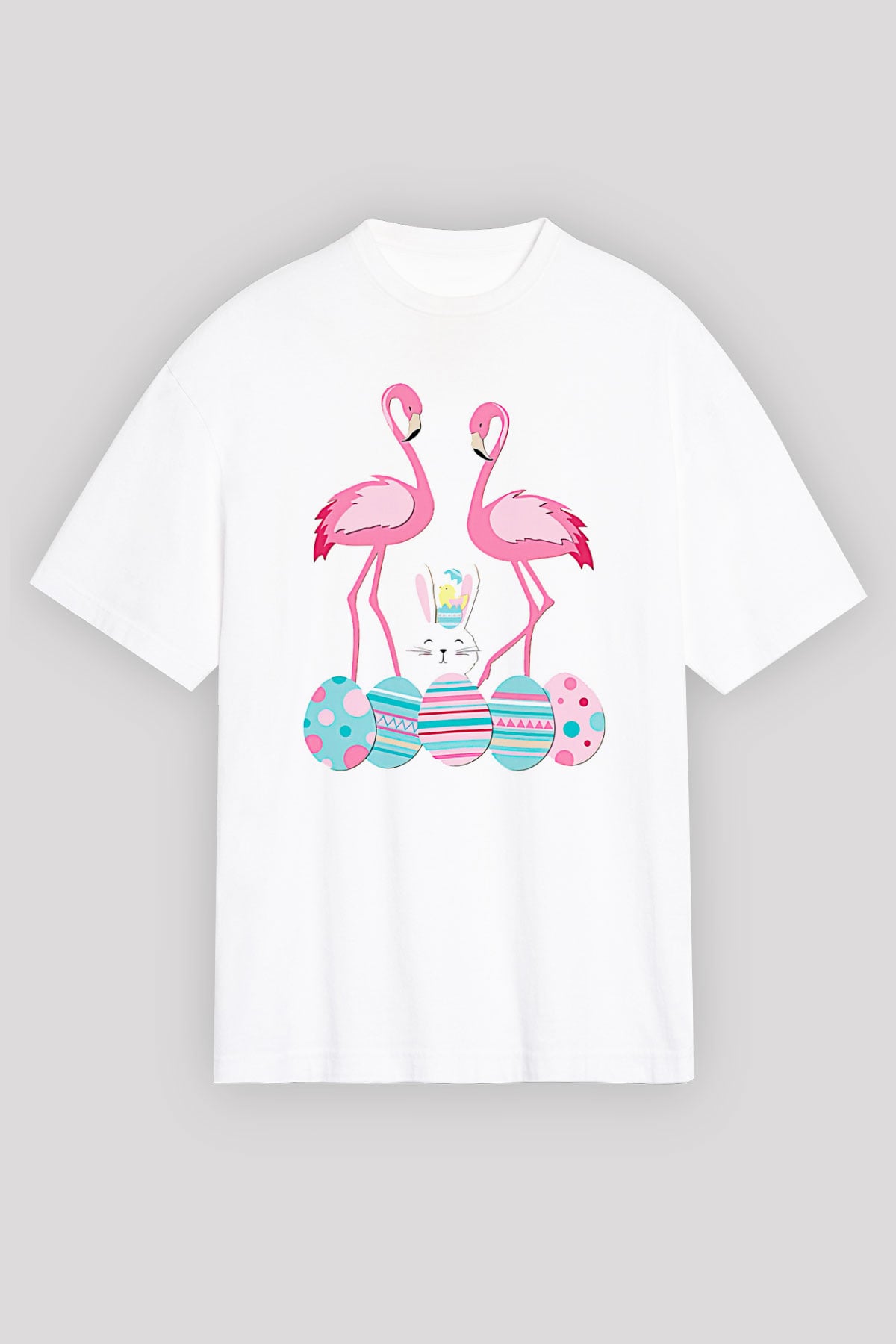 Paskalya Baskılı Beyaz Unisex Oversize Tişört - Tshirt