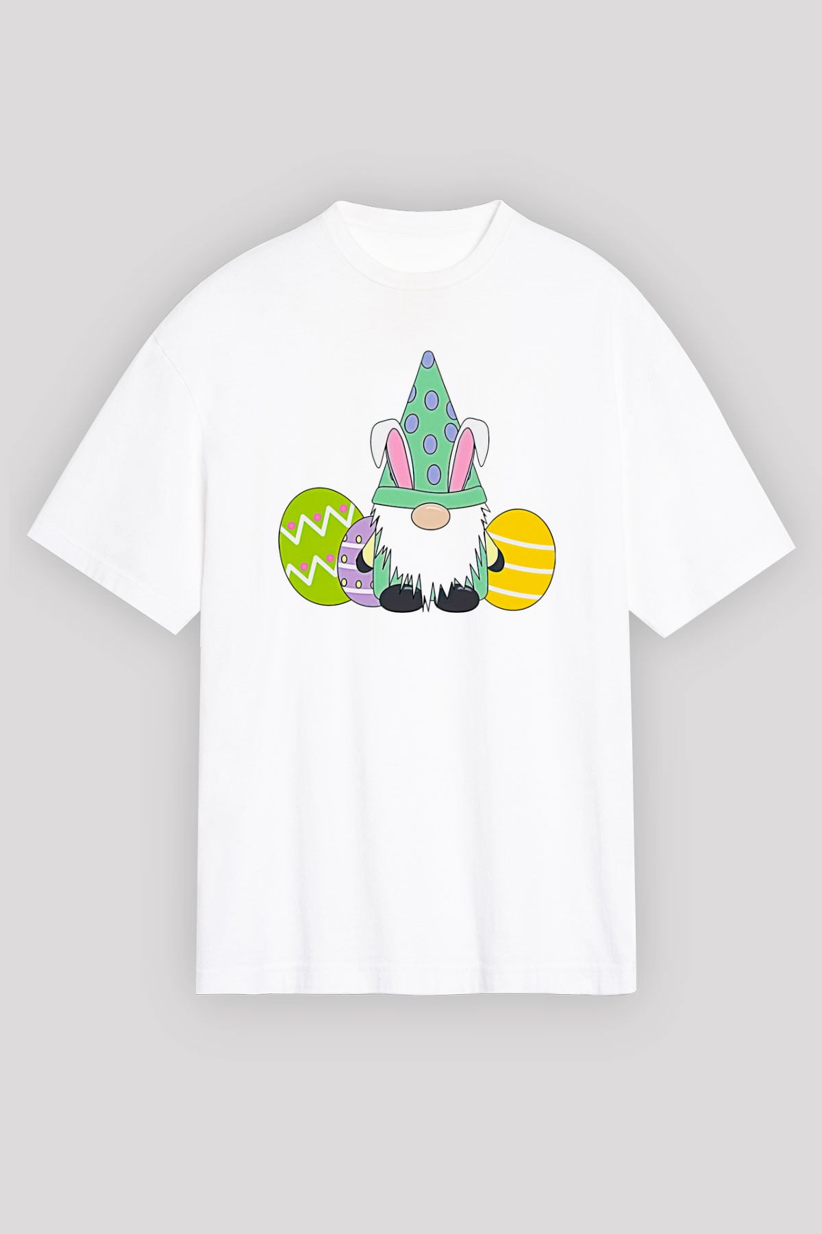Paskalya Baskılı Beyaz Unisex Oversize Tişört - Tshirt