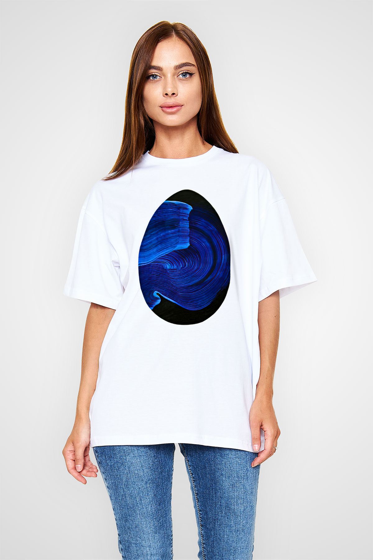 Paskalya Baskılı Beyaz Unisex Oversize Tişört - Tshirt