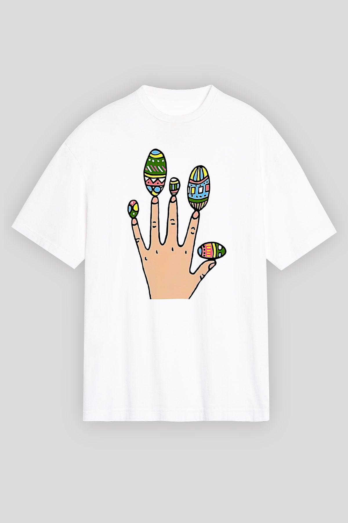 Paskalya Baskılı Beyaz Unisex Oversize Tişört - Tshirt