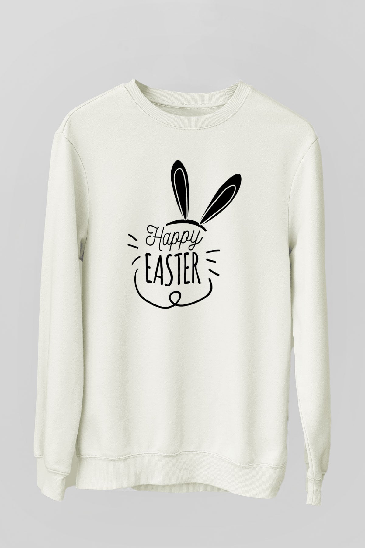 Paskalya Baskılı Beyaz Unisex Sweatshirt