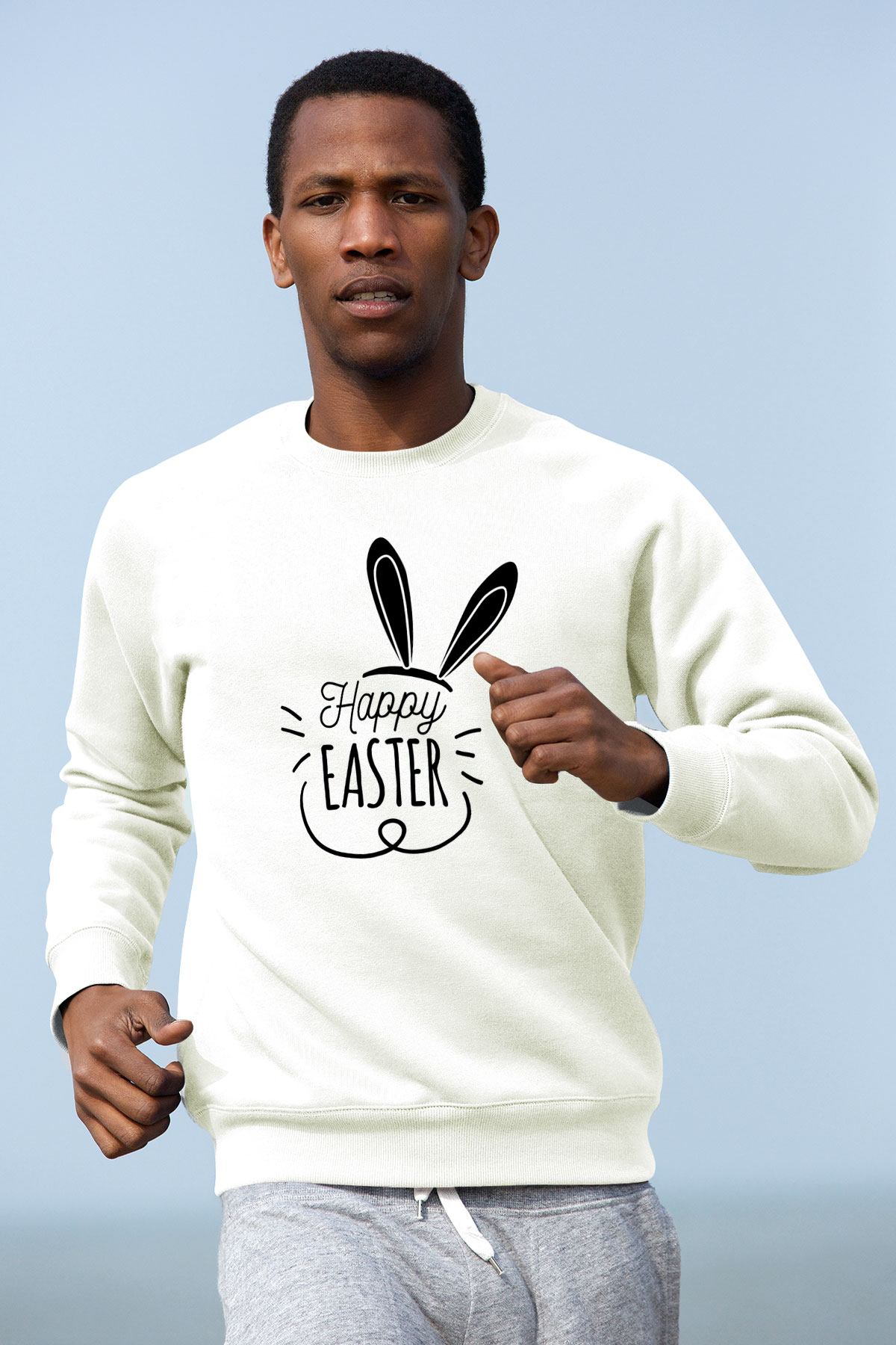 Paskalya Baskılı Beyaz Unisex Sweatshirt