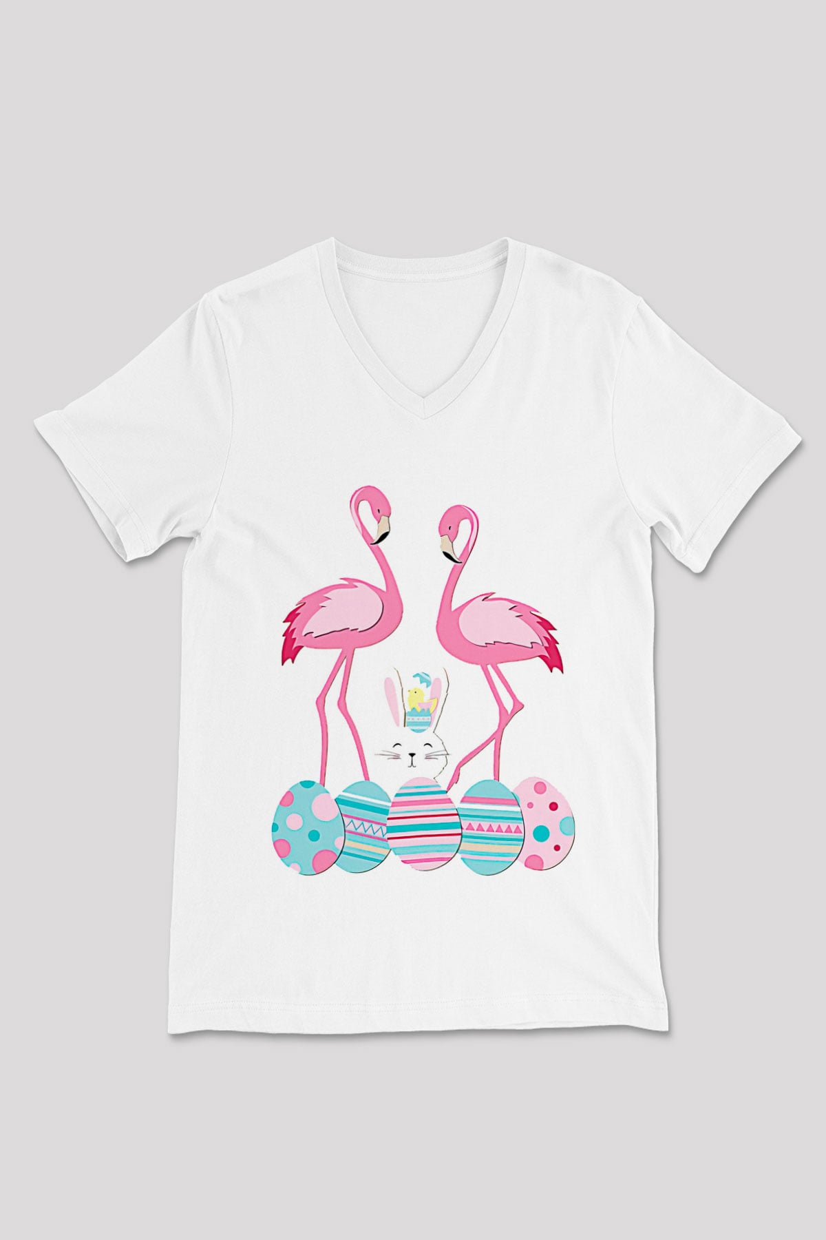 Paskalya Baskılı Beyaz Unisex V Yaka Tişört - Tshirt