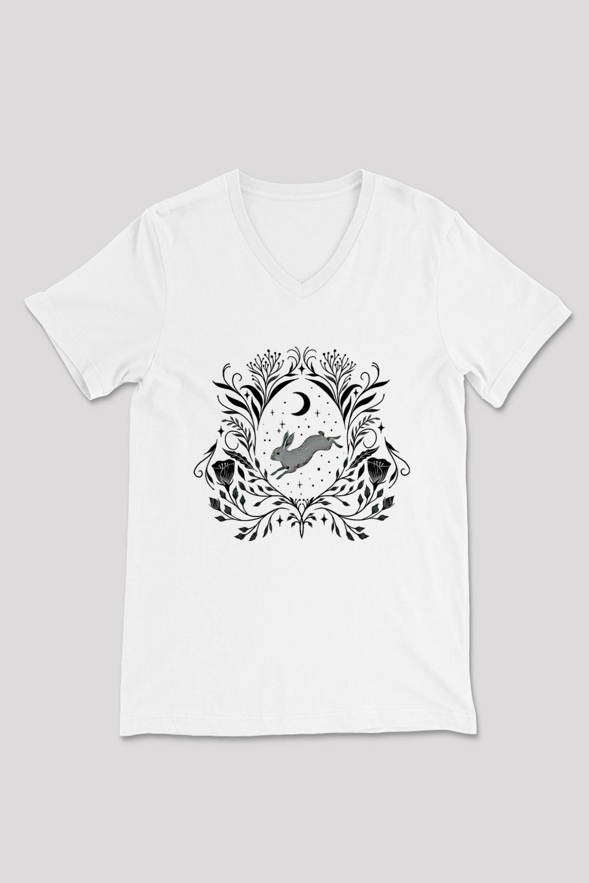 Paskalya Baskılı Beyaz Unisex V Yaka Tişört - Tshirt