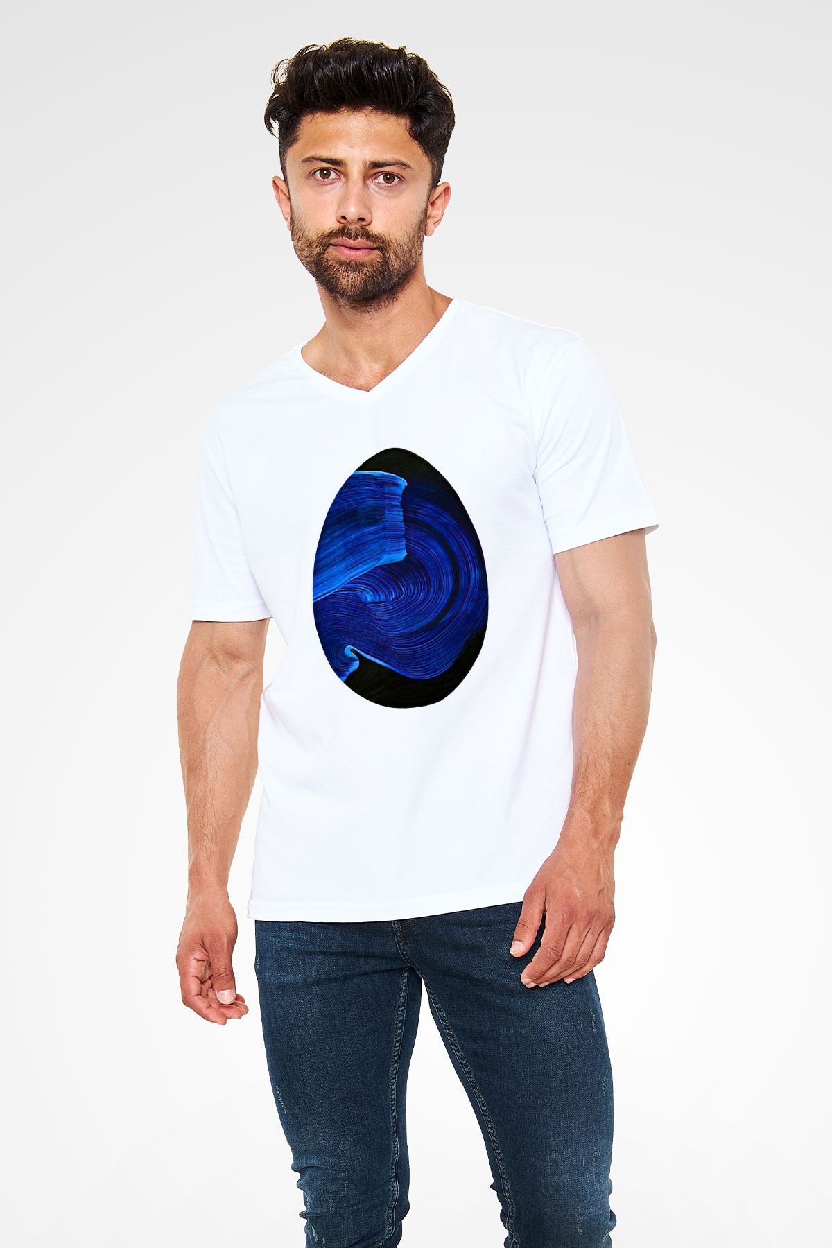 Paskalya Baskılı Beyaz Unisex V Yaka Tişört - Tshirt