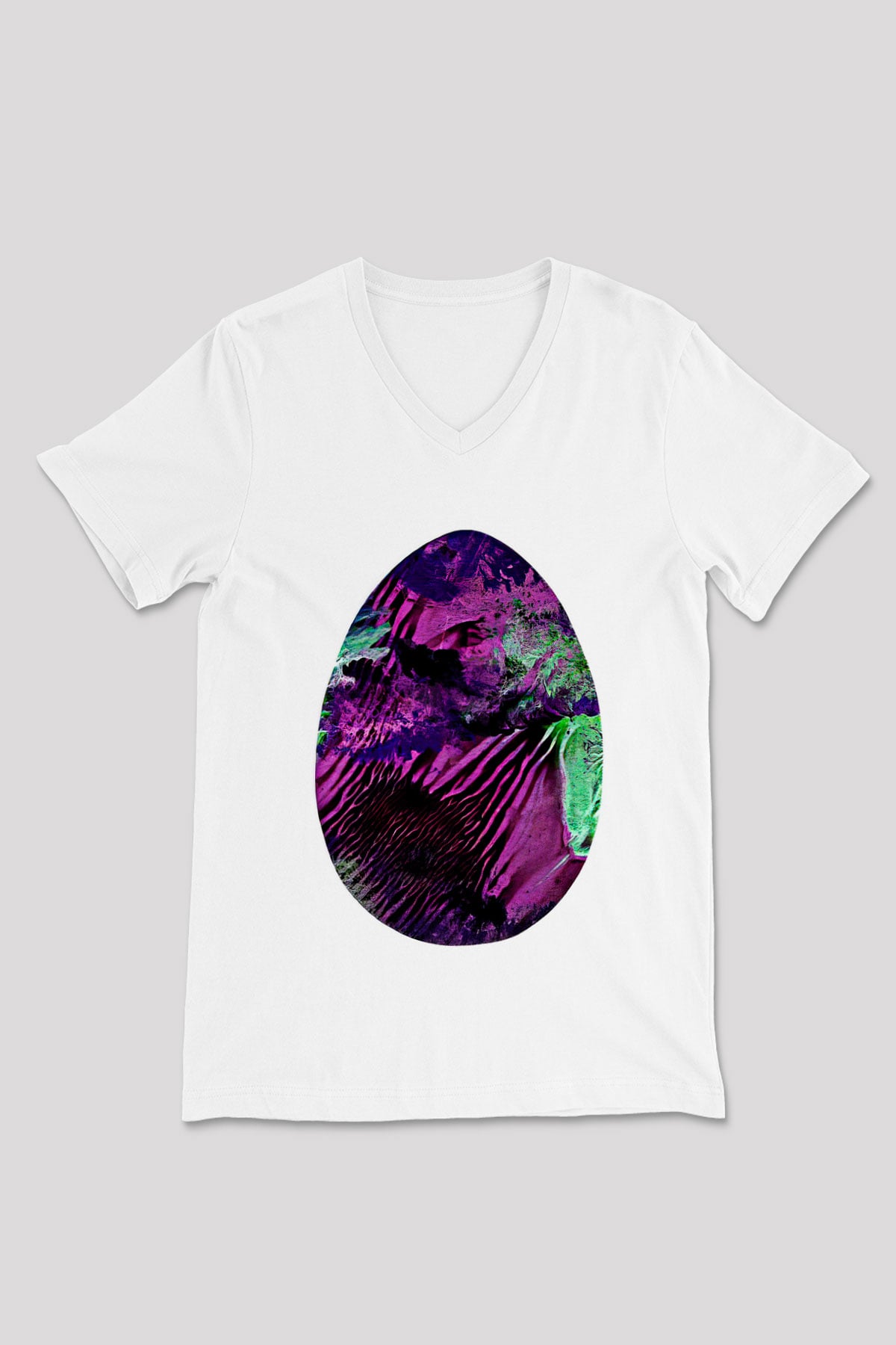Paskalya Baskılı Beyaz Unisex V Yaka Tişört - Tshirt