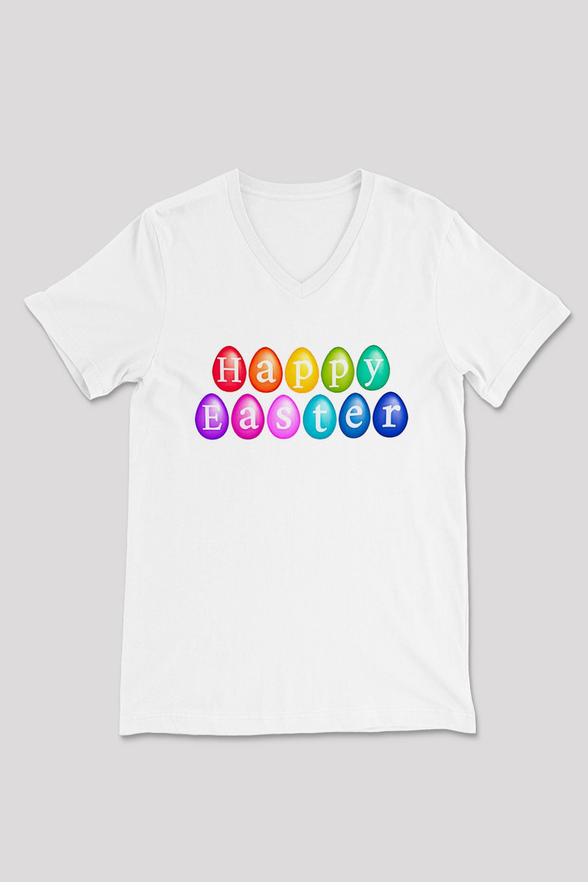 Paskalya Baskılı Beyaz Unisex V Yaka Tişört - Tshirt