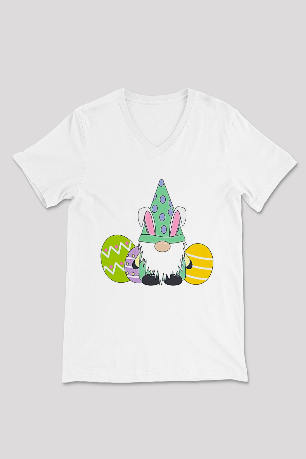 Paskalya Baskılı Beyaz Unisex V Yaka Tişört - Tshirt