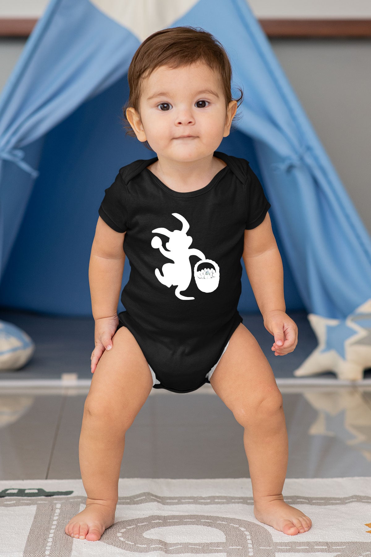 Paskalya Baskılı Unisex Siyah Bebek Body - Zıbın
