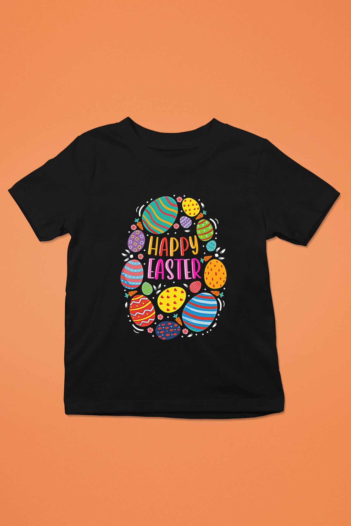 Paskalya Baskılı Unisex Siyah Çocuk Tişört - Tshirt