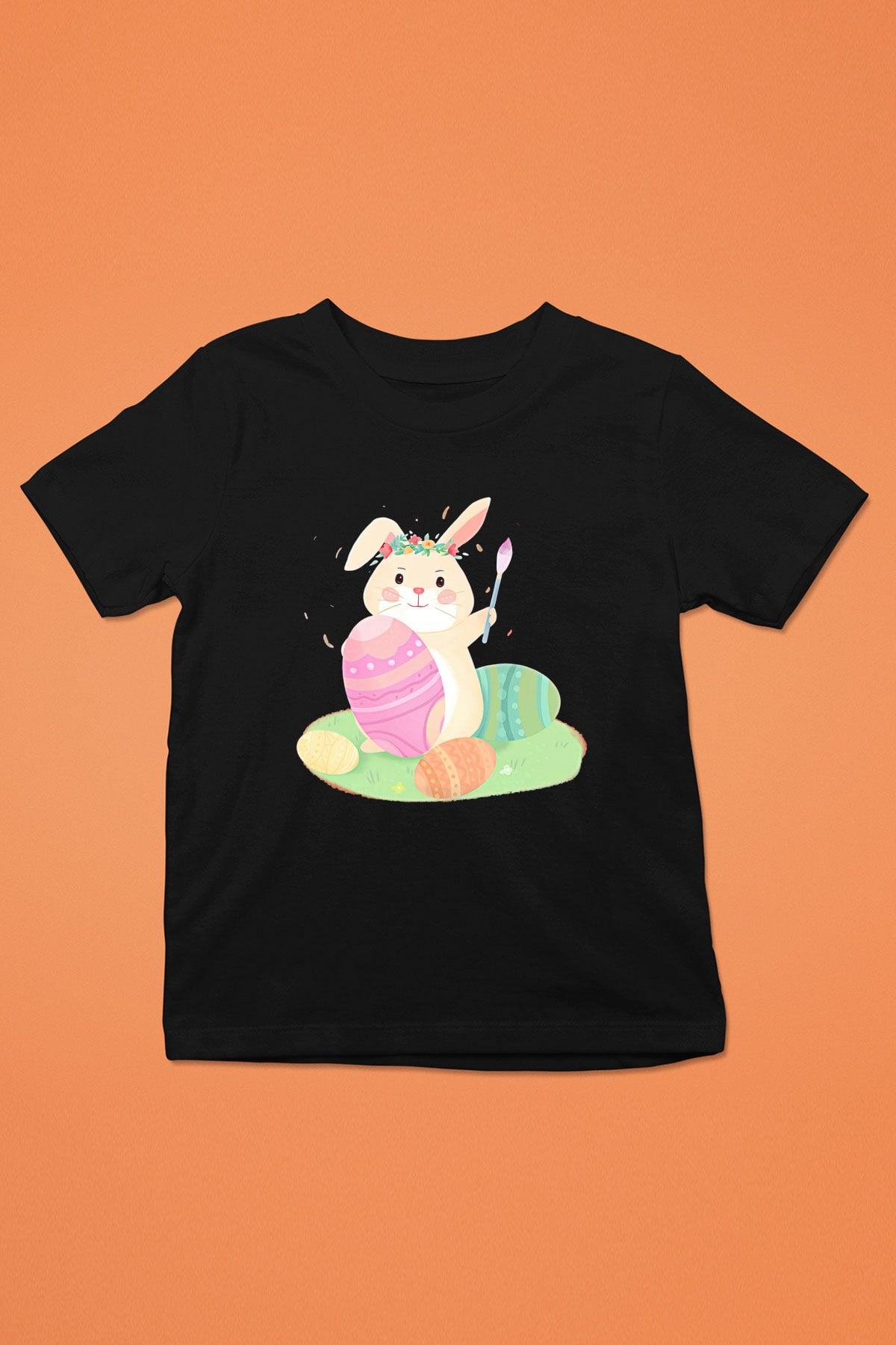 Paskalya Baskılı Unisex Siyah Çocuk Tişört - Tshirt