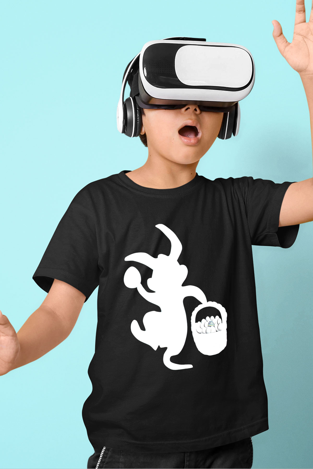 Paskalya Baskılı Unisex Siyah Çocuk Tişört - Tshirt
