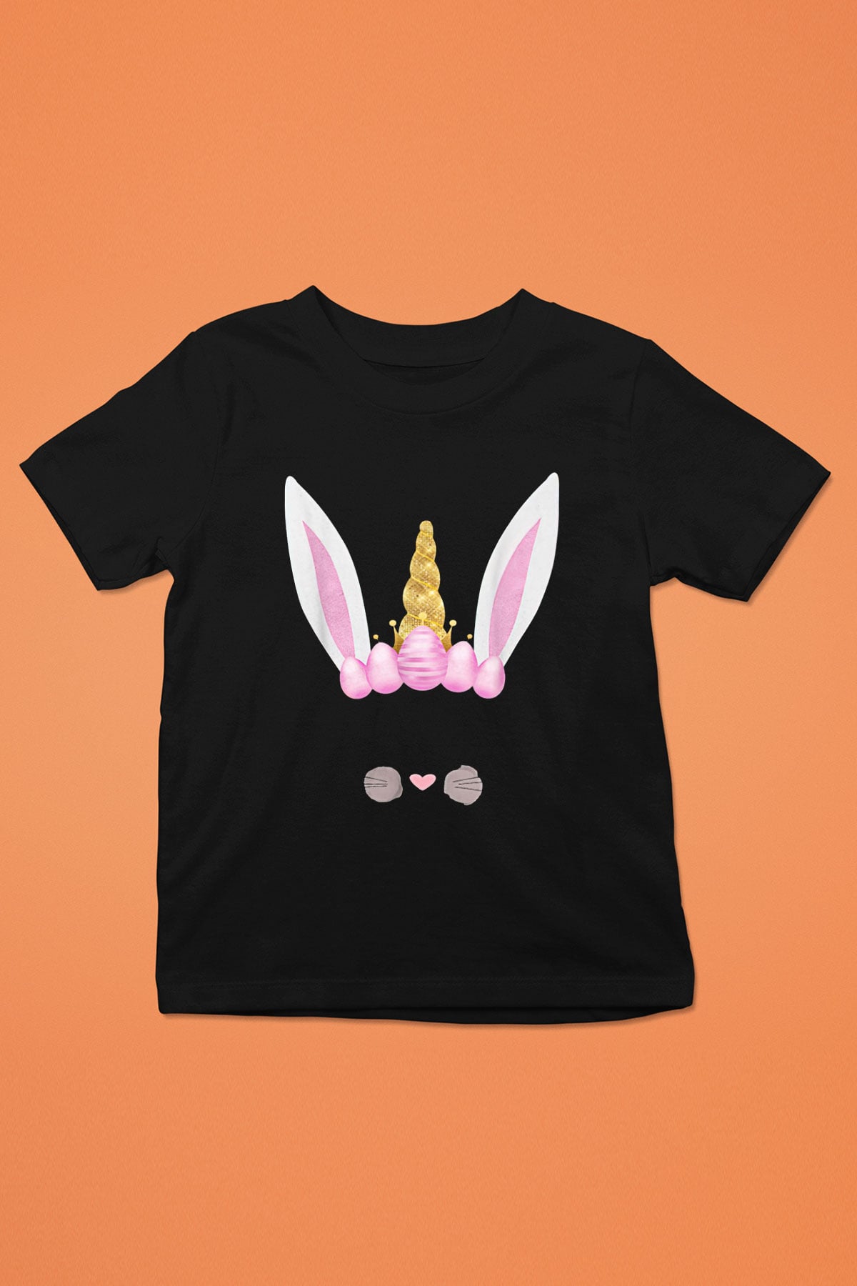 Paskalya Baskılı Unisex Siyah Çocuk Tişört - Tshirt