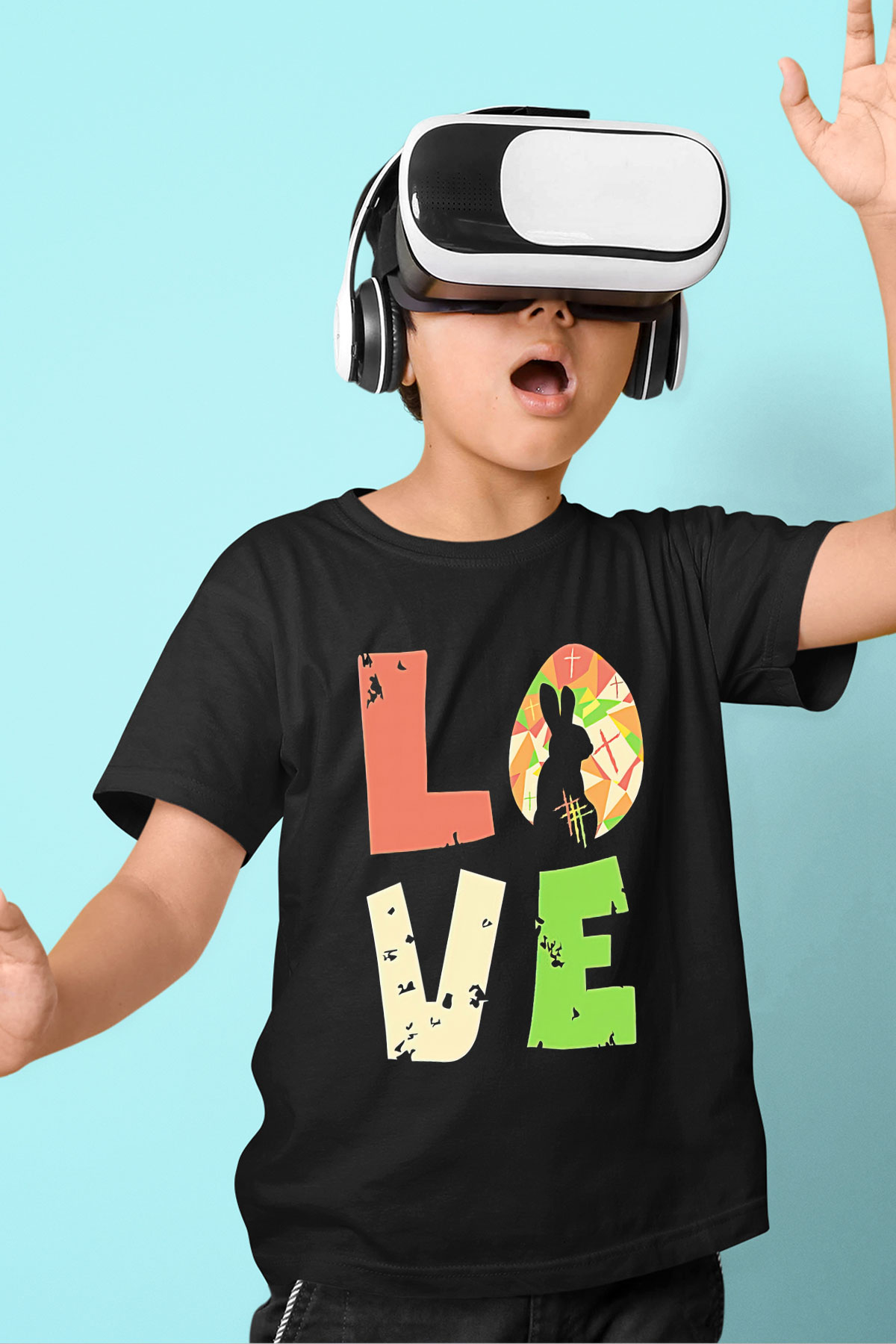 Paskalya Baskılı Unisex Siyah Çocuk Tişört - Tshirt