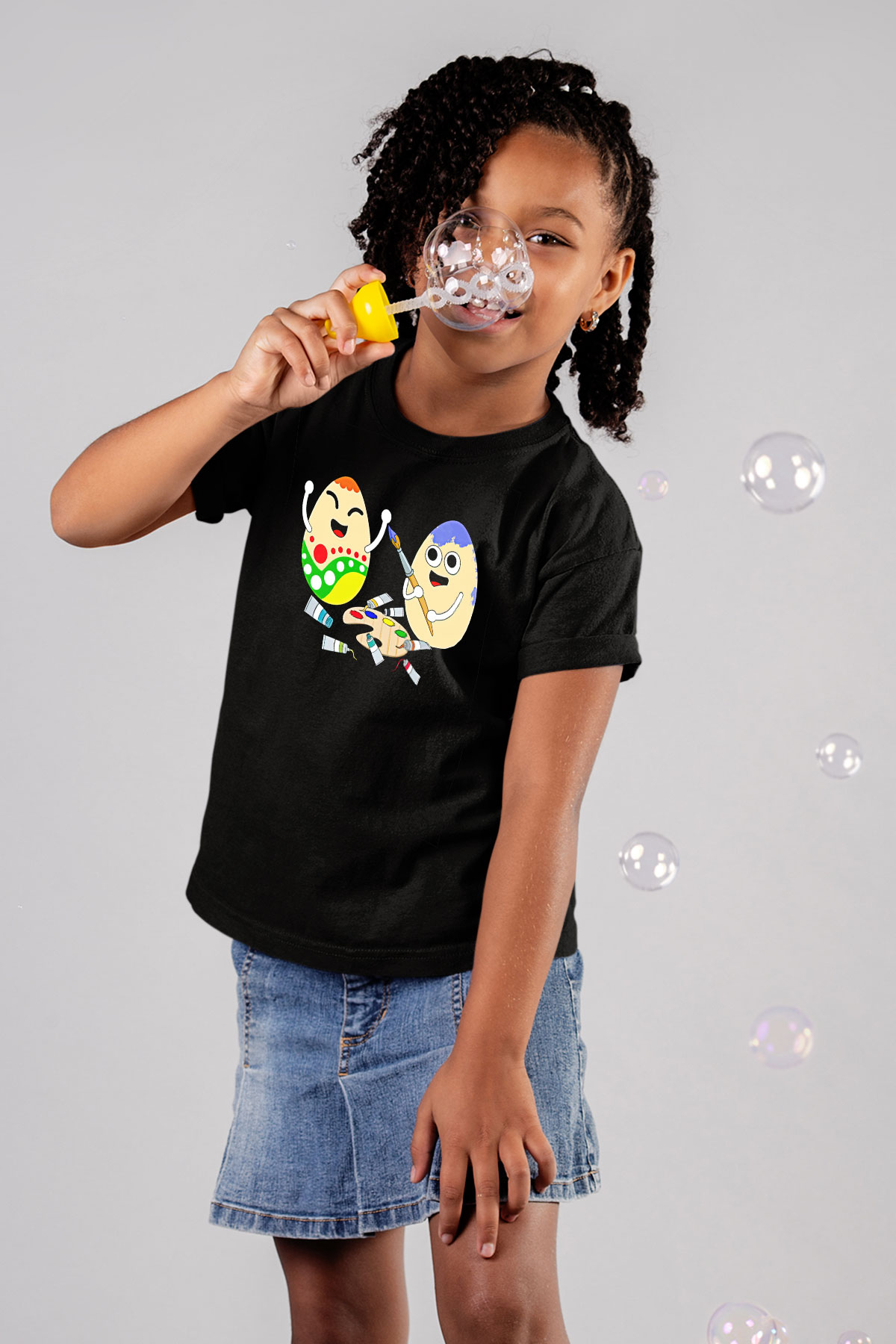 Paskalya Baskılı Unisex Siyah Çocuk Tişört - Tshirt