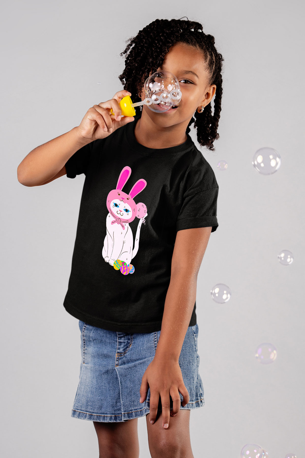 Paskalya Baskılı Unisex Siyah Çocuk Tişört - Tshirt