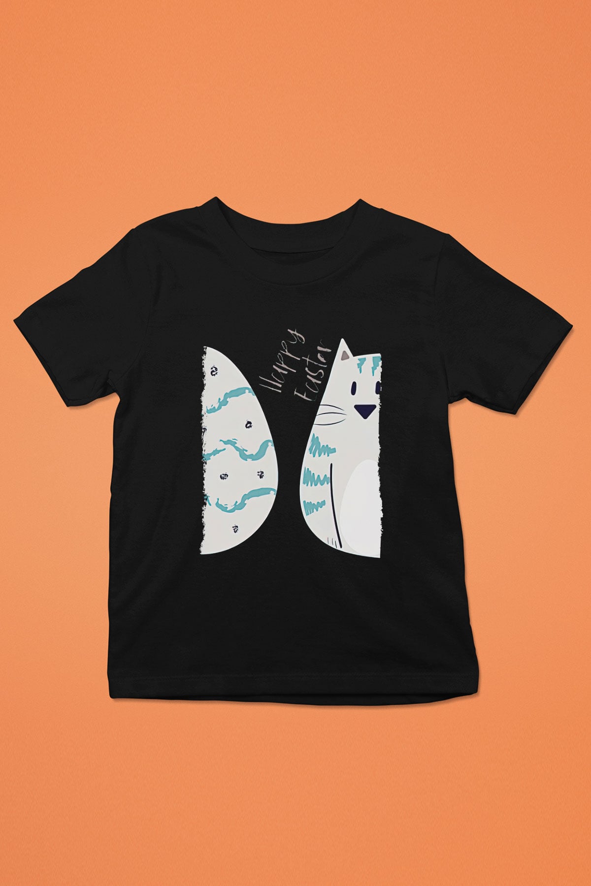 Paskalya Baskılı Unisex Siyah Çocuk Tişört - Tshirt