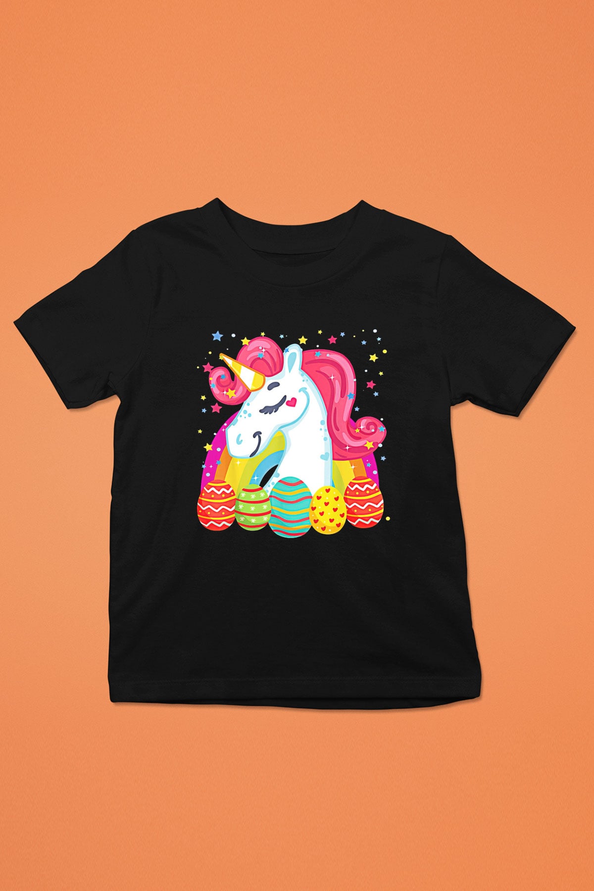 Paskalya Baskılı Unisex Siyah Çocuk Tişört - Tshirt