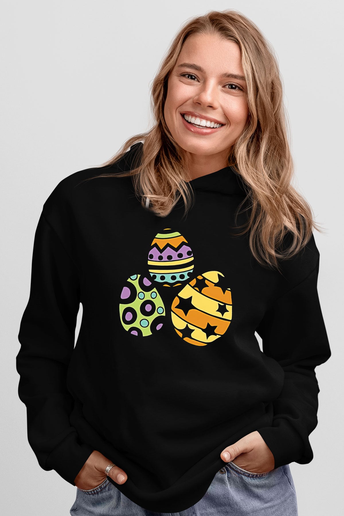 Paskalya Baskılı Unisex Siyah Hoodie