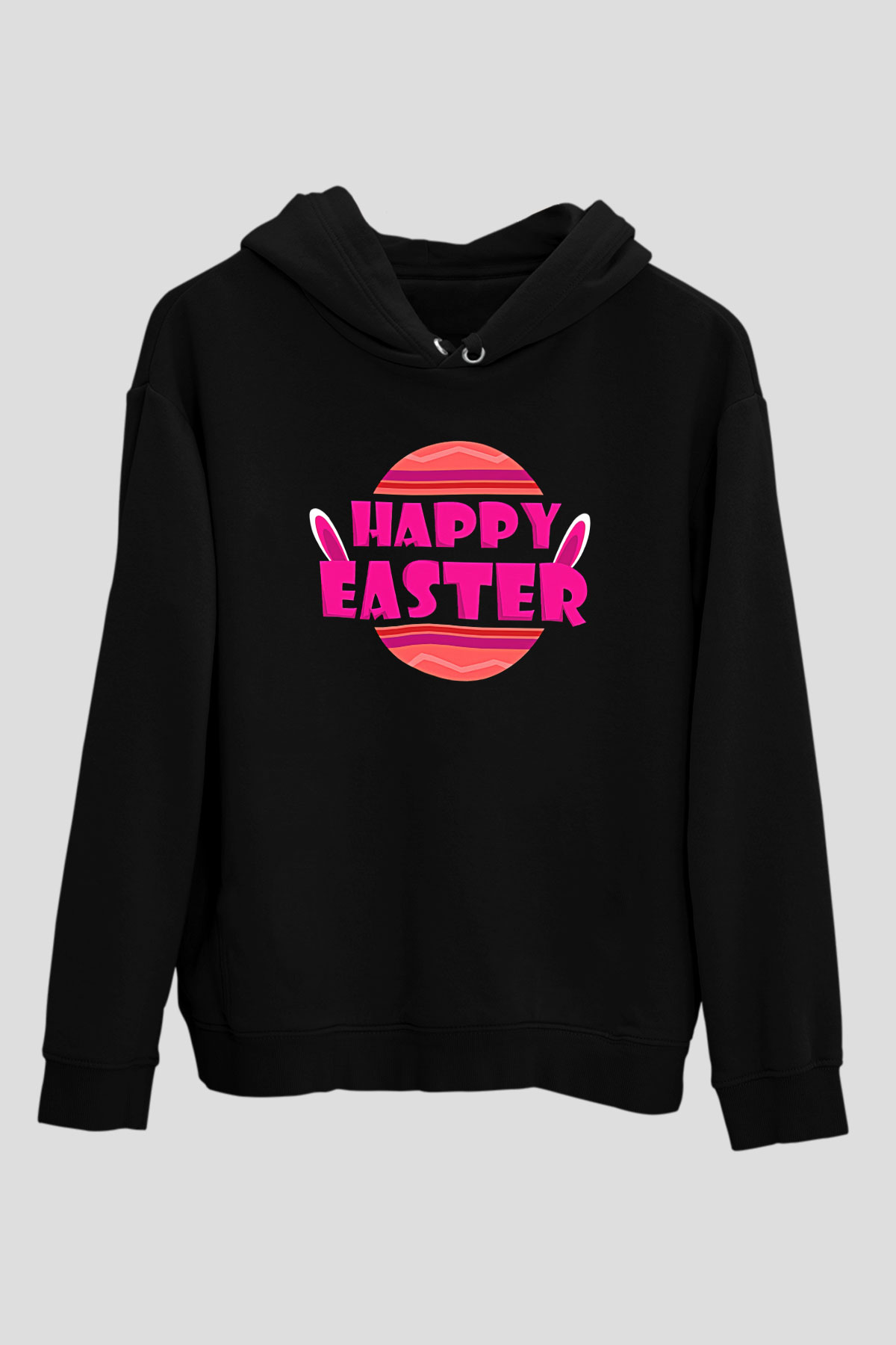 Paskalya Baskılı Unisex Siyah Hoodie