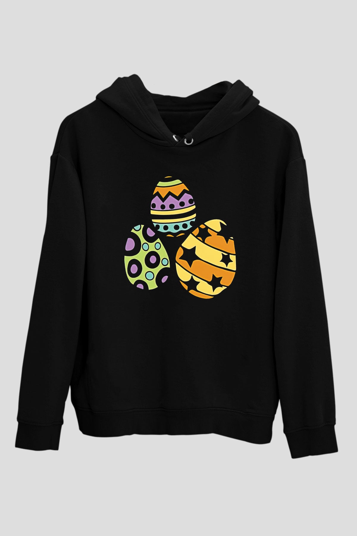 Paskalya Baskılı Unisex Siyah Hoodie