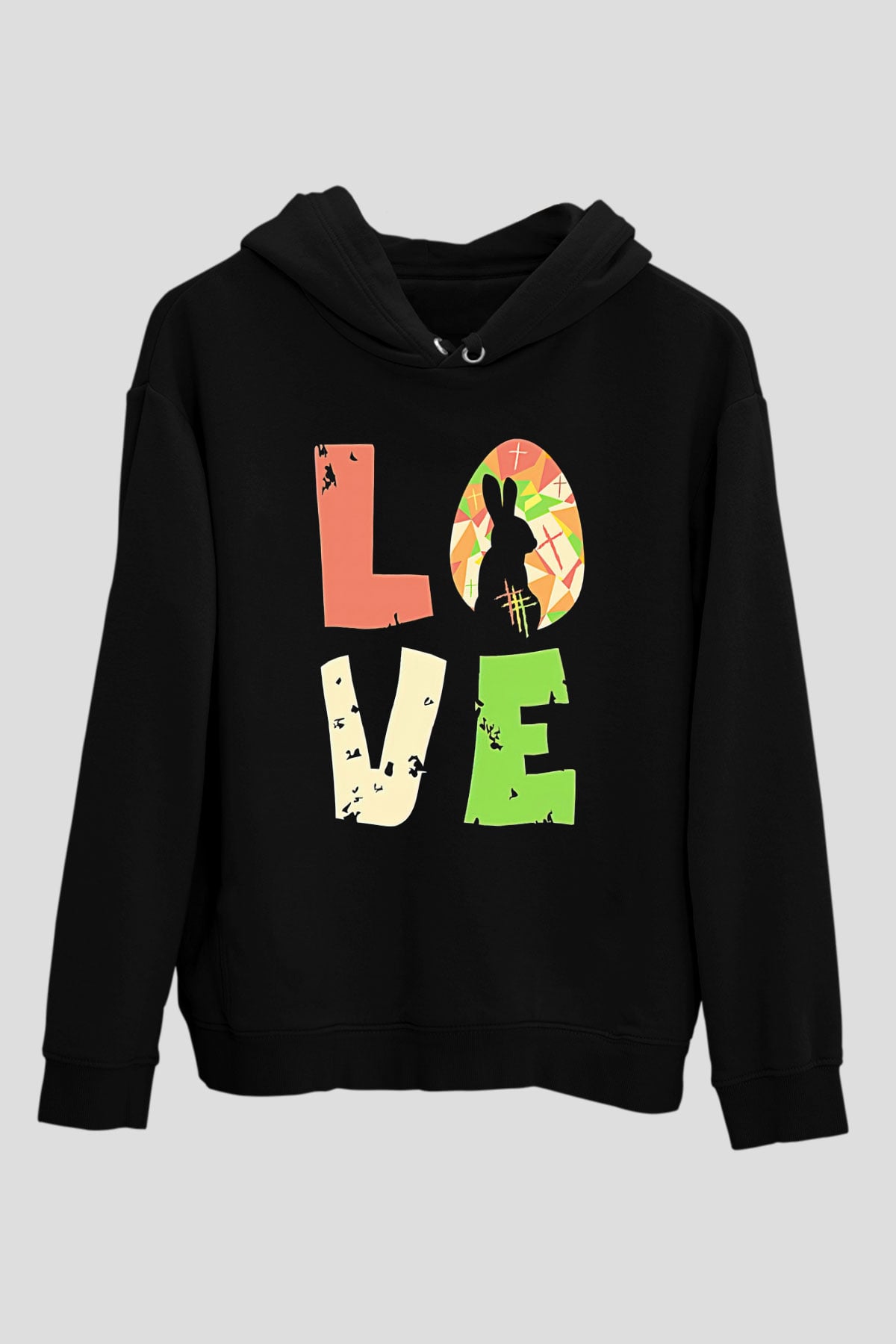 Paskalya Baskılı Unisex Siyah Hoodie