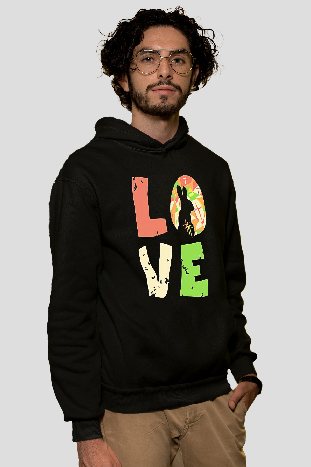 Paskalya Baskılı Unisex Siyah Hoodie
