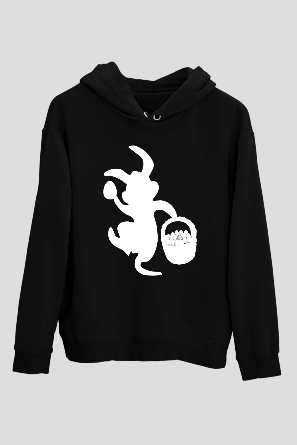 Paskalya Baskılı Unisex Siyah Hoodie