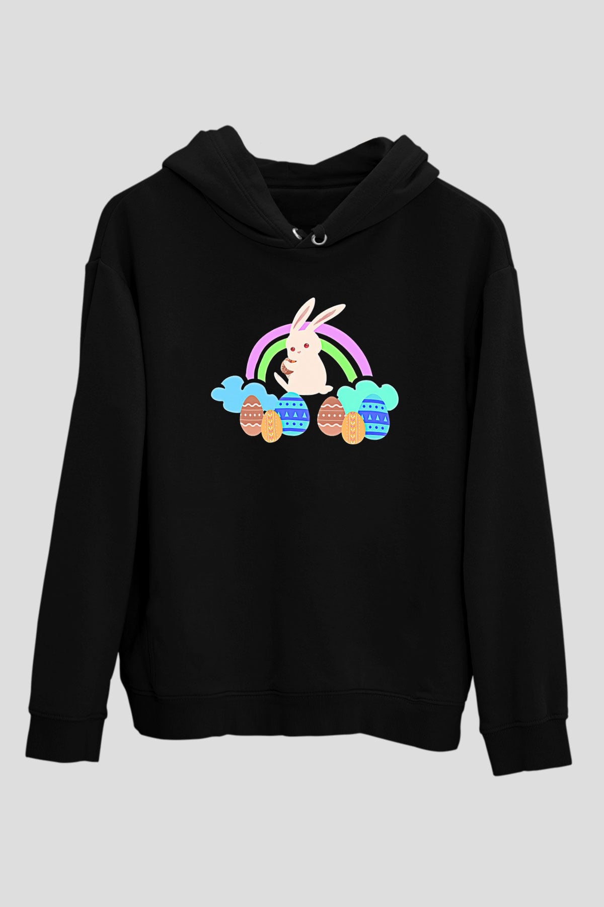 Paskalya Baskılı Unisex Siyah Hoodie