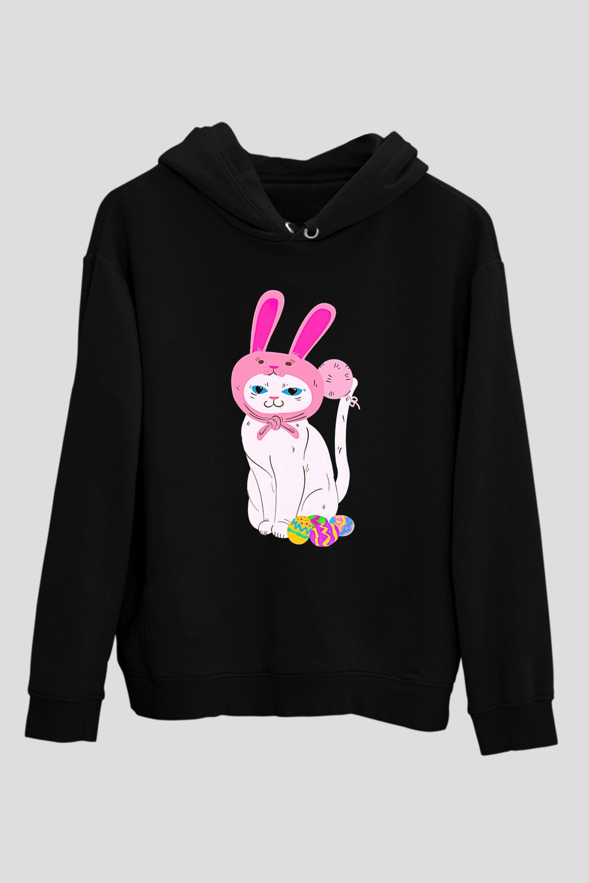 Paskalya Baskılı Unisex Siyah Hoodie