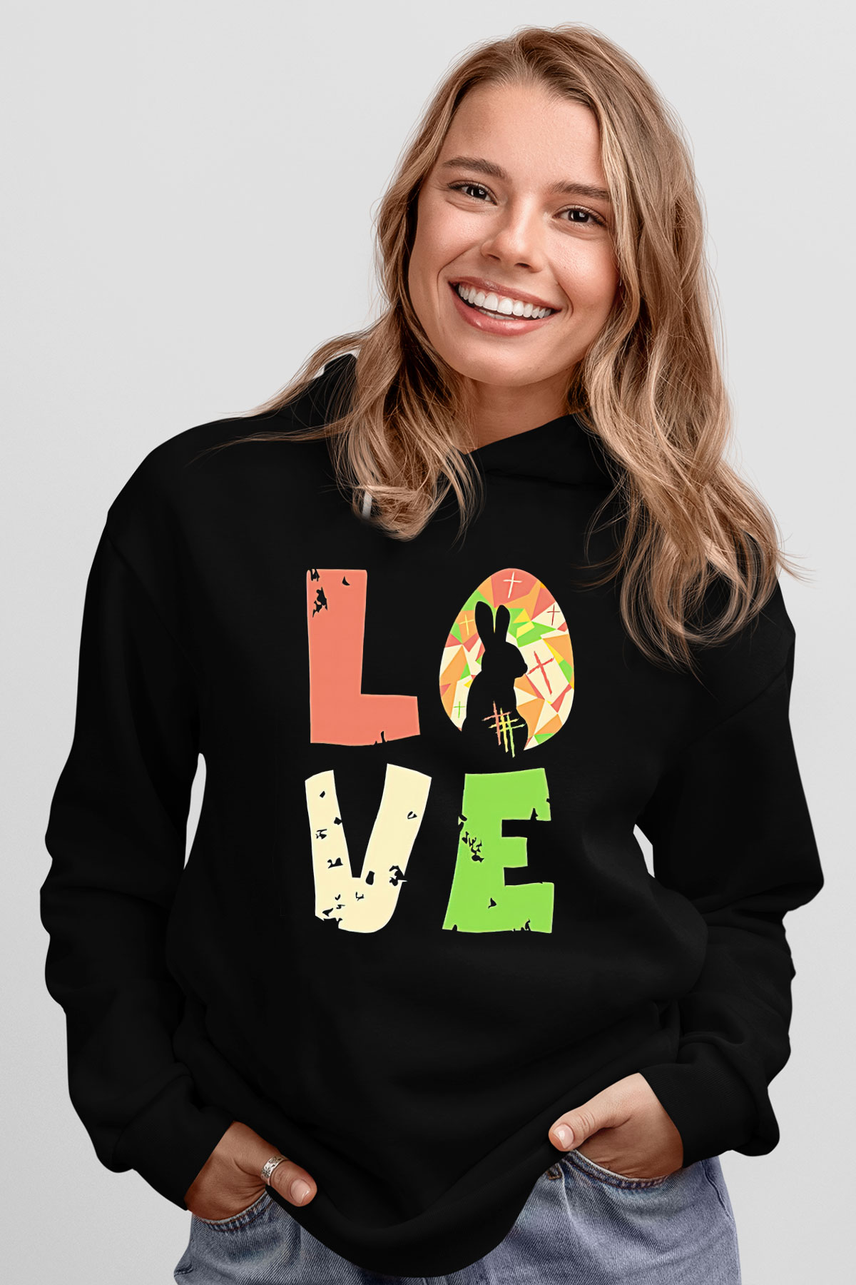 Paskalya Baskılı Unisex Siyah Hoodie
