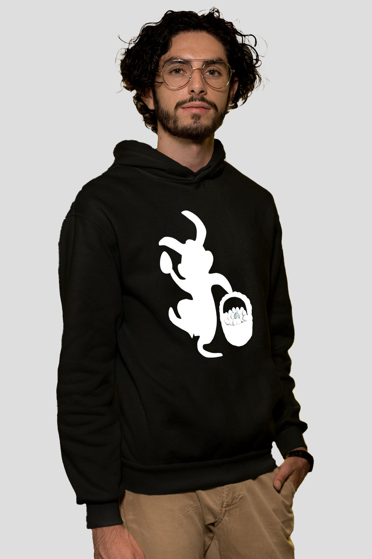 Paskalya Baskılı Unisex Siyah Hoodie