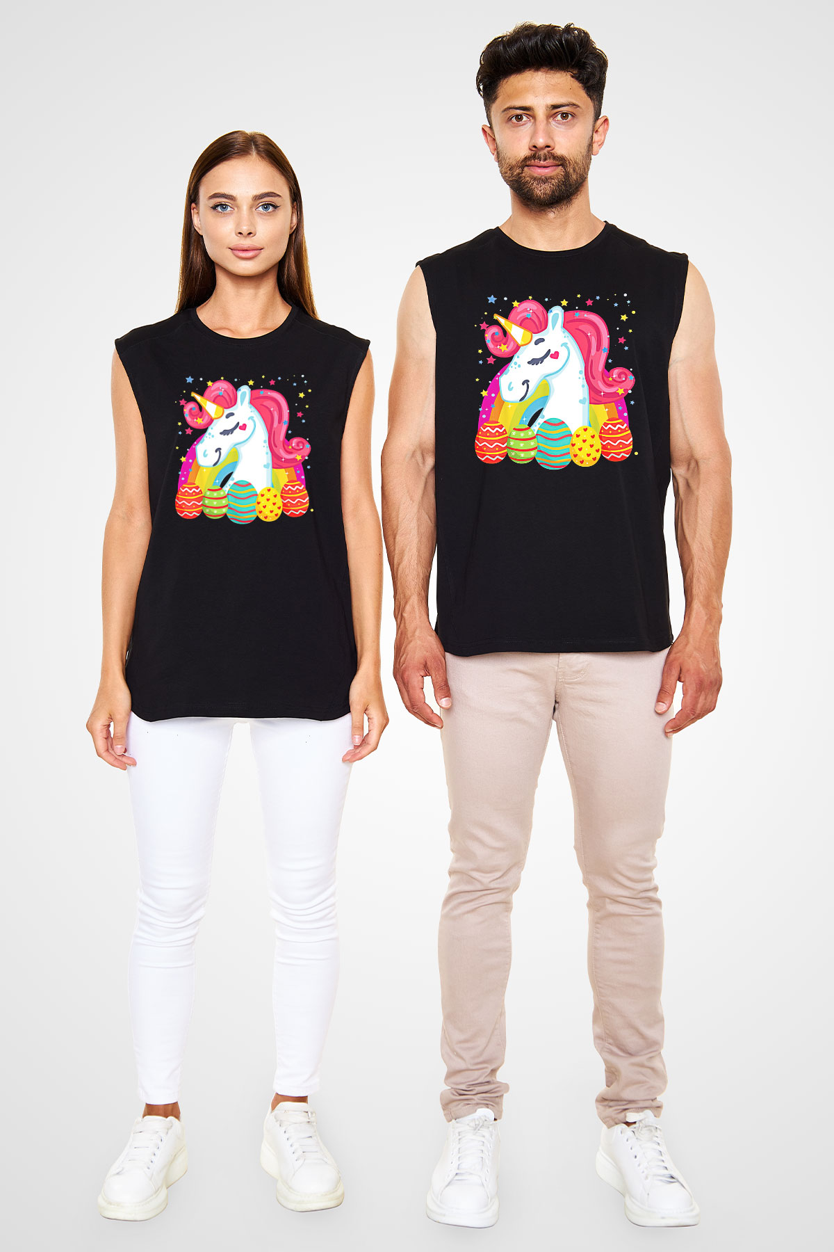 Paskalya Baskılı Unisex Siyah Kolsuz Tişört - Tshirt