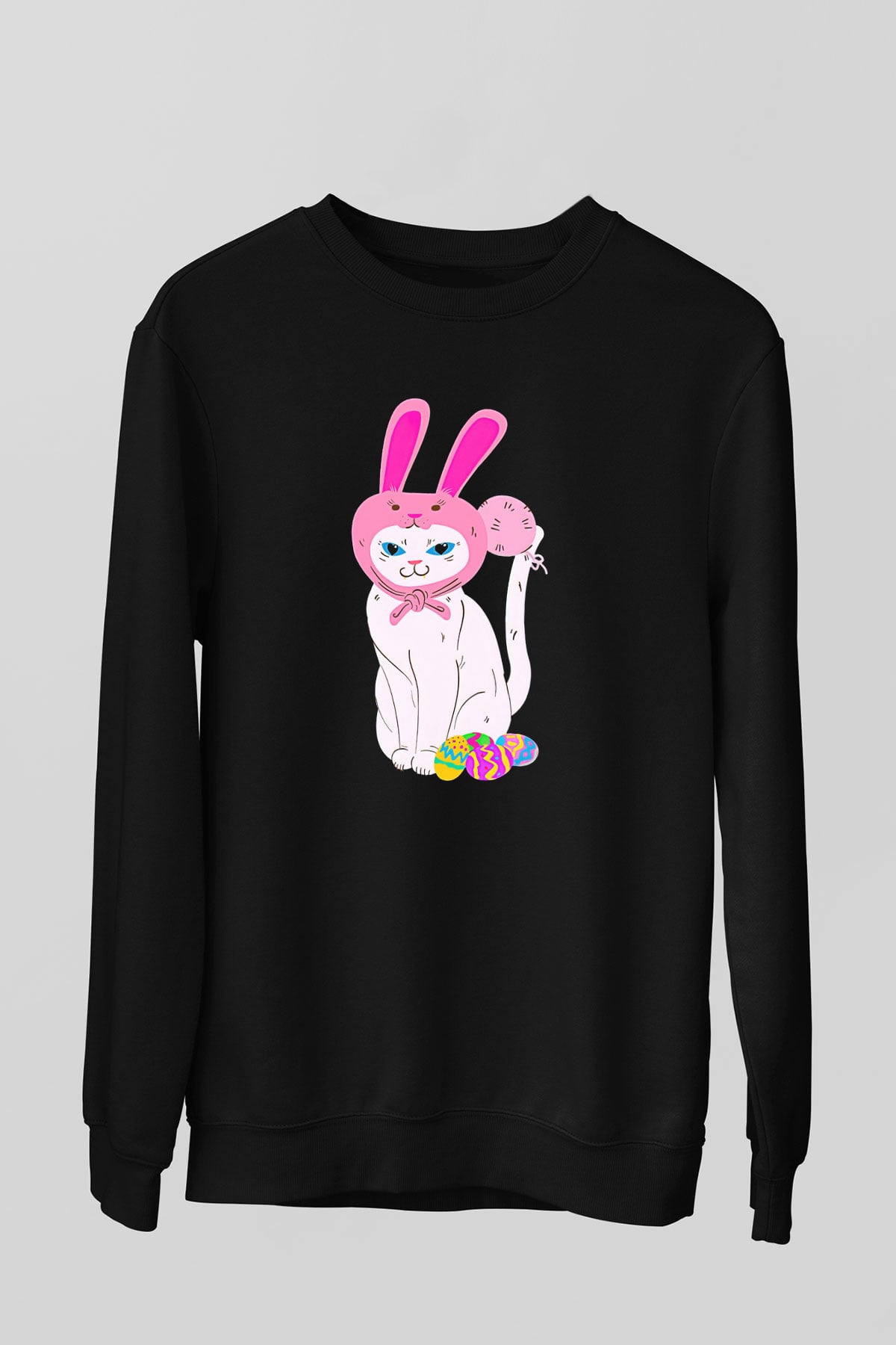 Paskalya Baskılı Unisex Siyah Sweatshirt