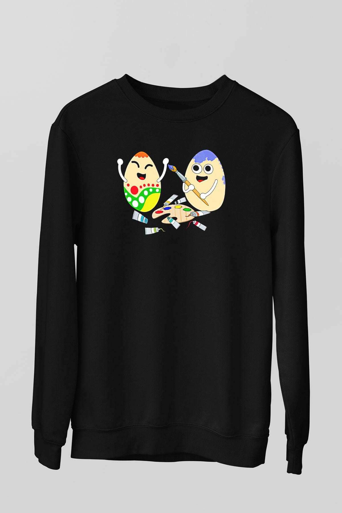 Paskalya Baskılı Unisex Siyah Sweatshirt