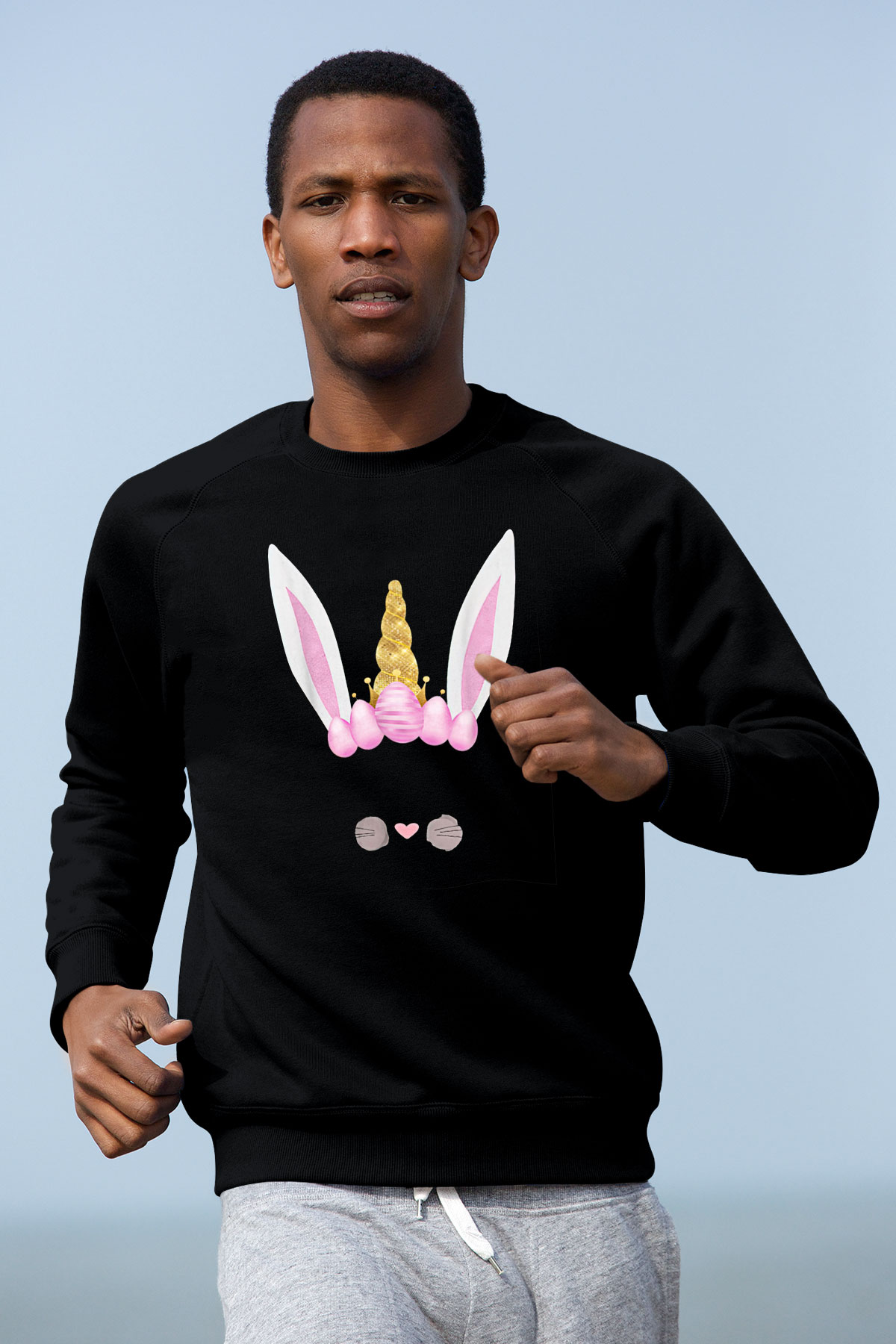 Paskalya Baskılı Unisex Siyah Sweatshirt