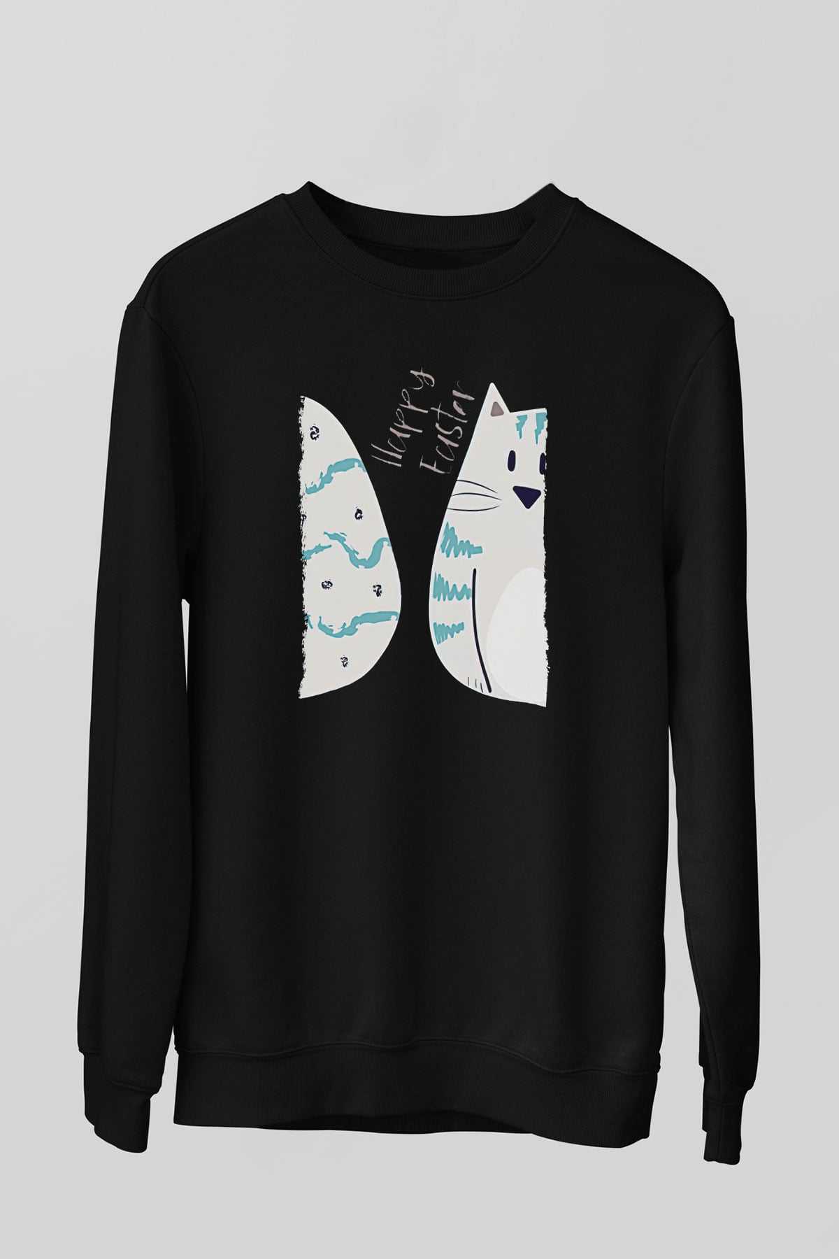Paskalya Baskılı Unisex Siyah Sweatshirt