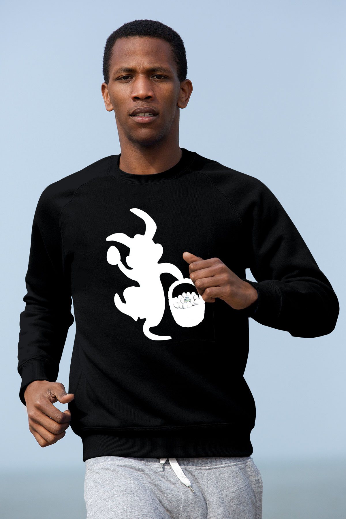 Paskalya Baskılı Unisex Siyah Sweatshirt