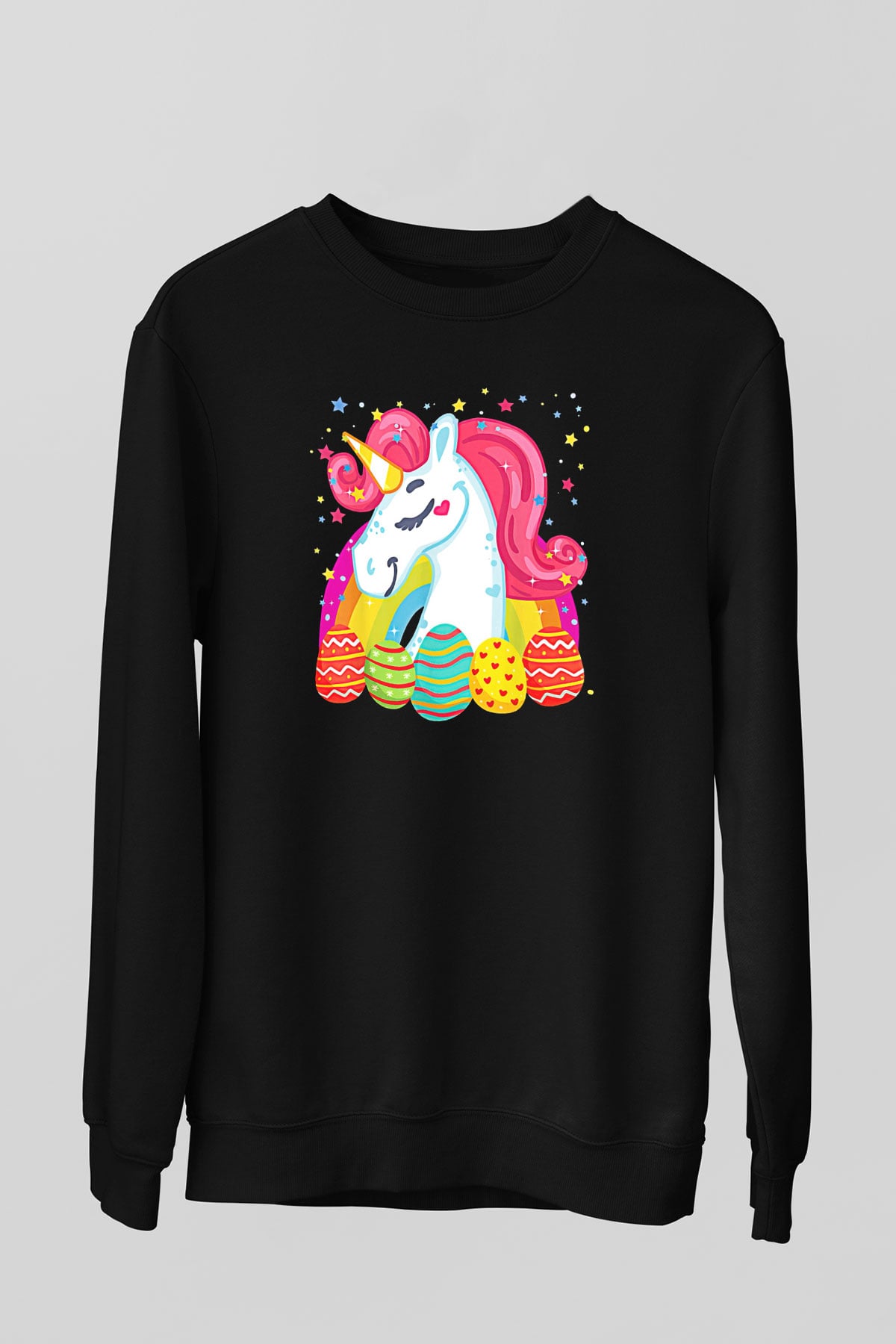 Paskalya Baskılı Unisex Siyah Sweatshirt