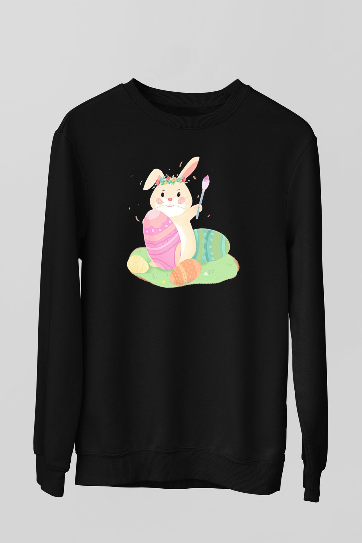 Paskalya Baskılı Unisex Siyah Sweatshirt