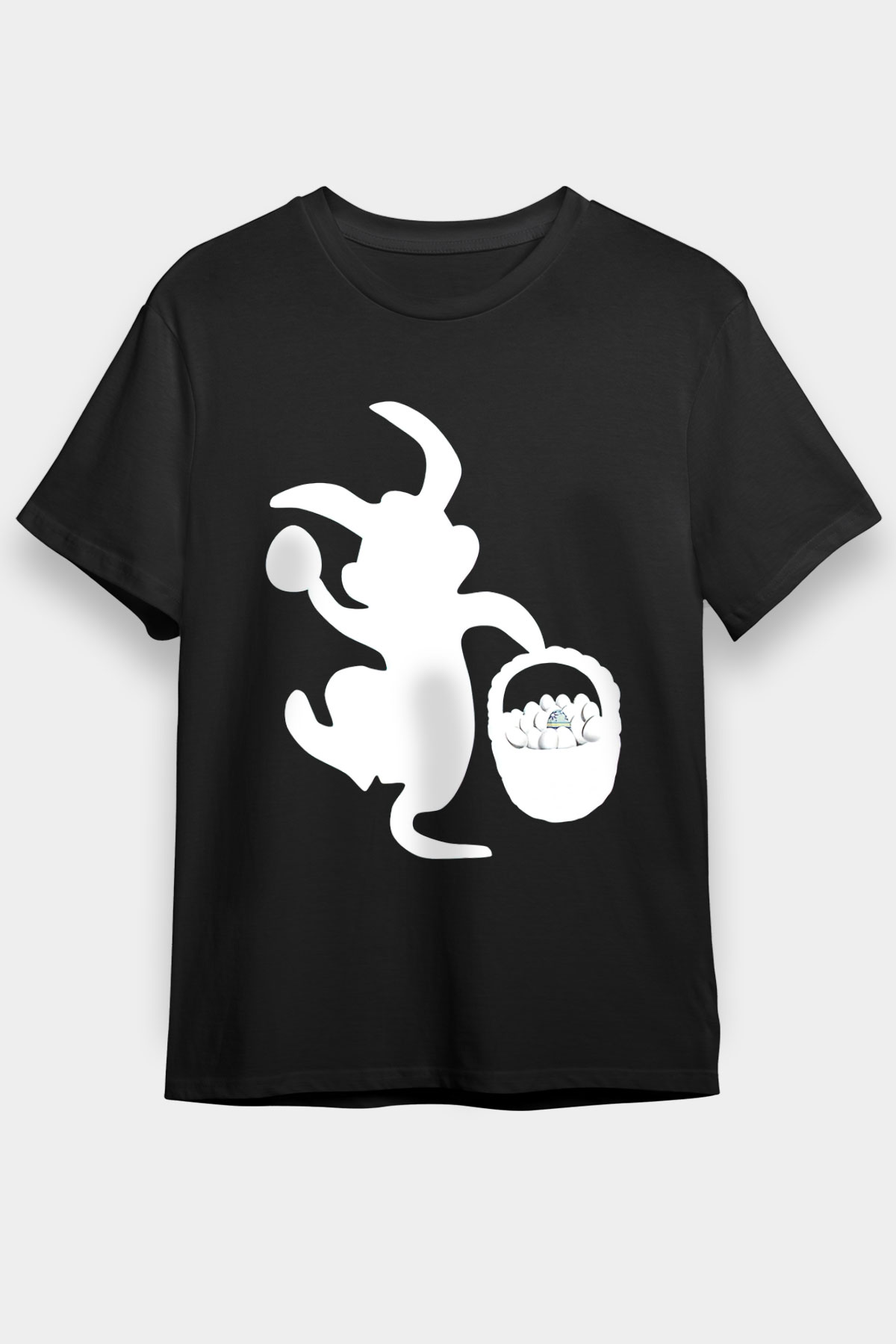 Paskalya Baskılı Unisex Siyah Tişört - Tshirt