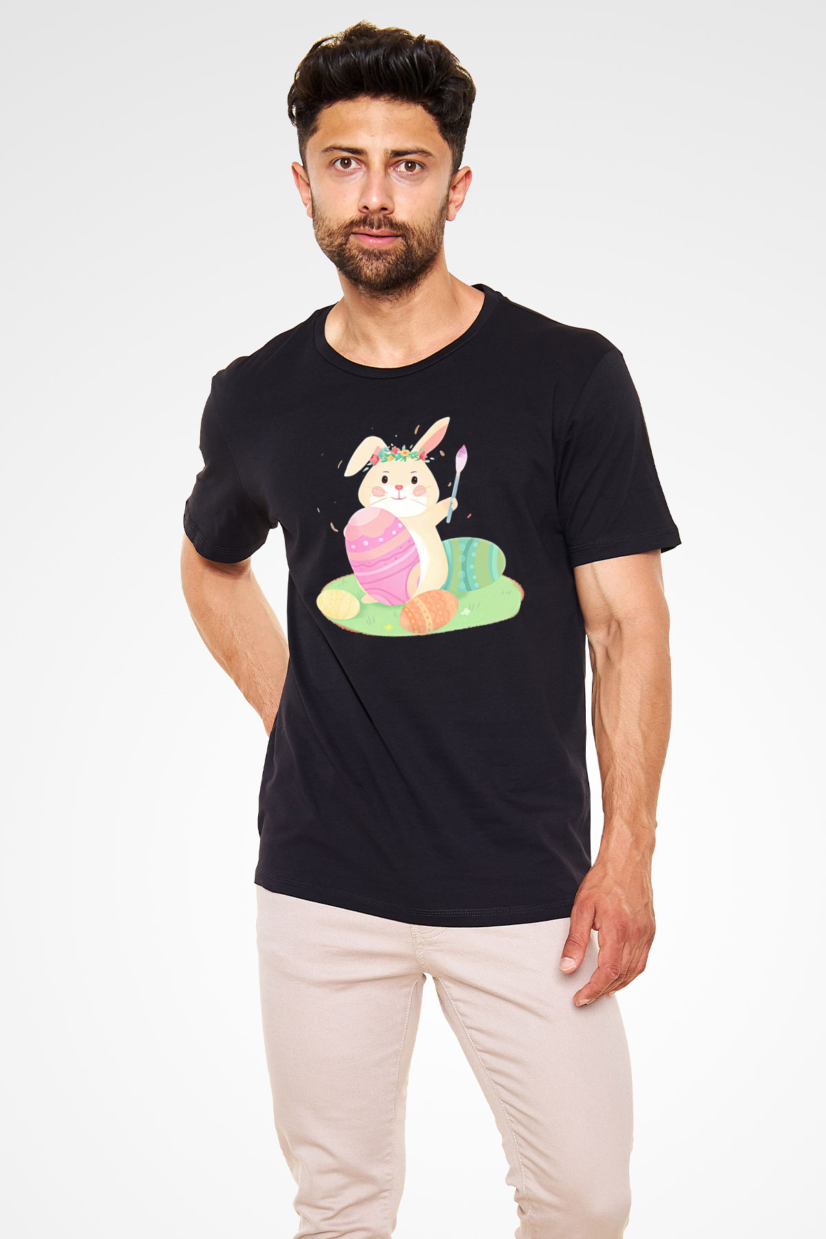 Paskalya Baskılı Unisex Siyah Tişört - Tshirt