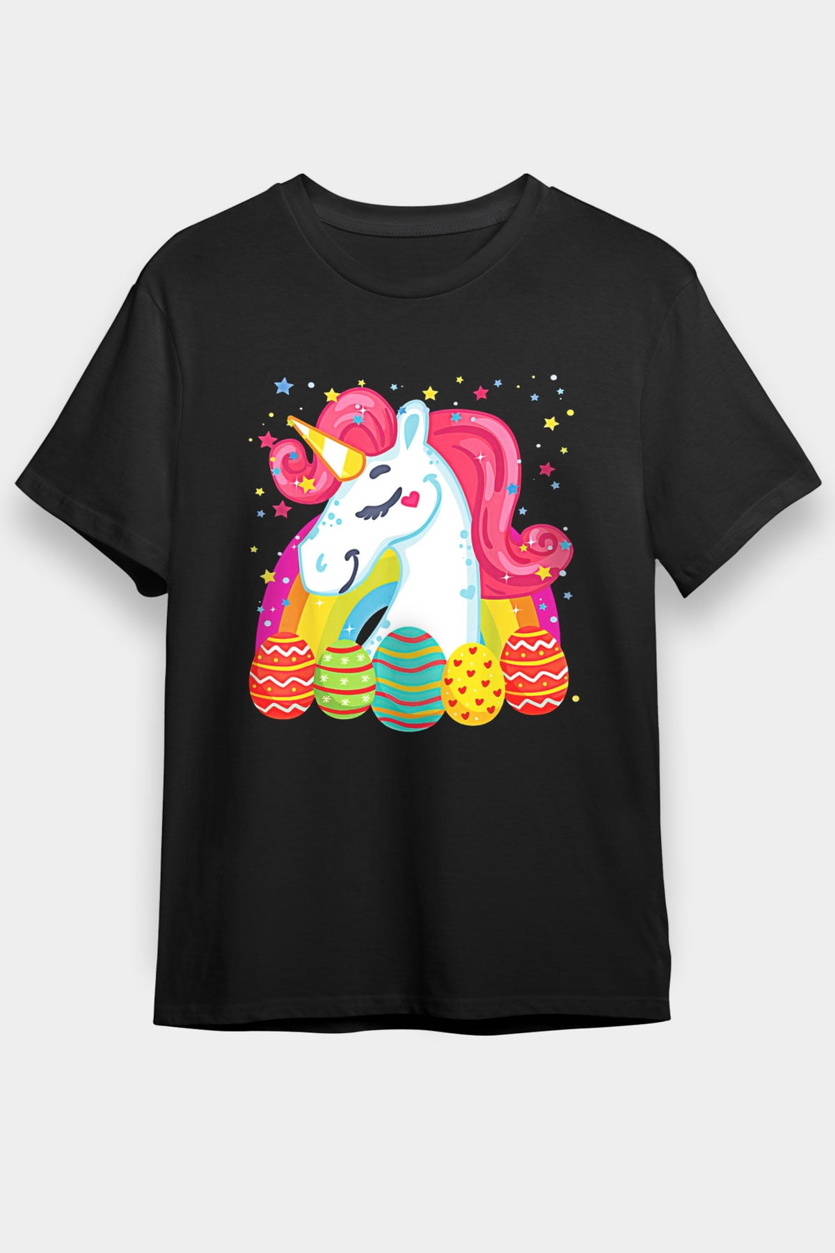 Paskalya Baskılı Unisex Siyah Tişört - Tshirt