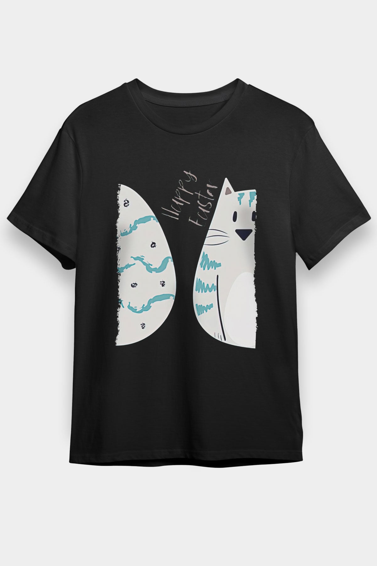 Paskalya Baskılı Unisex Siyah Tişört - Tshirt
