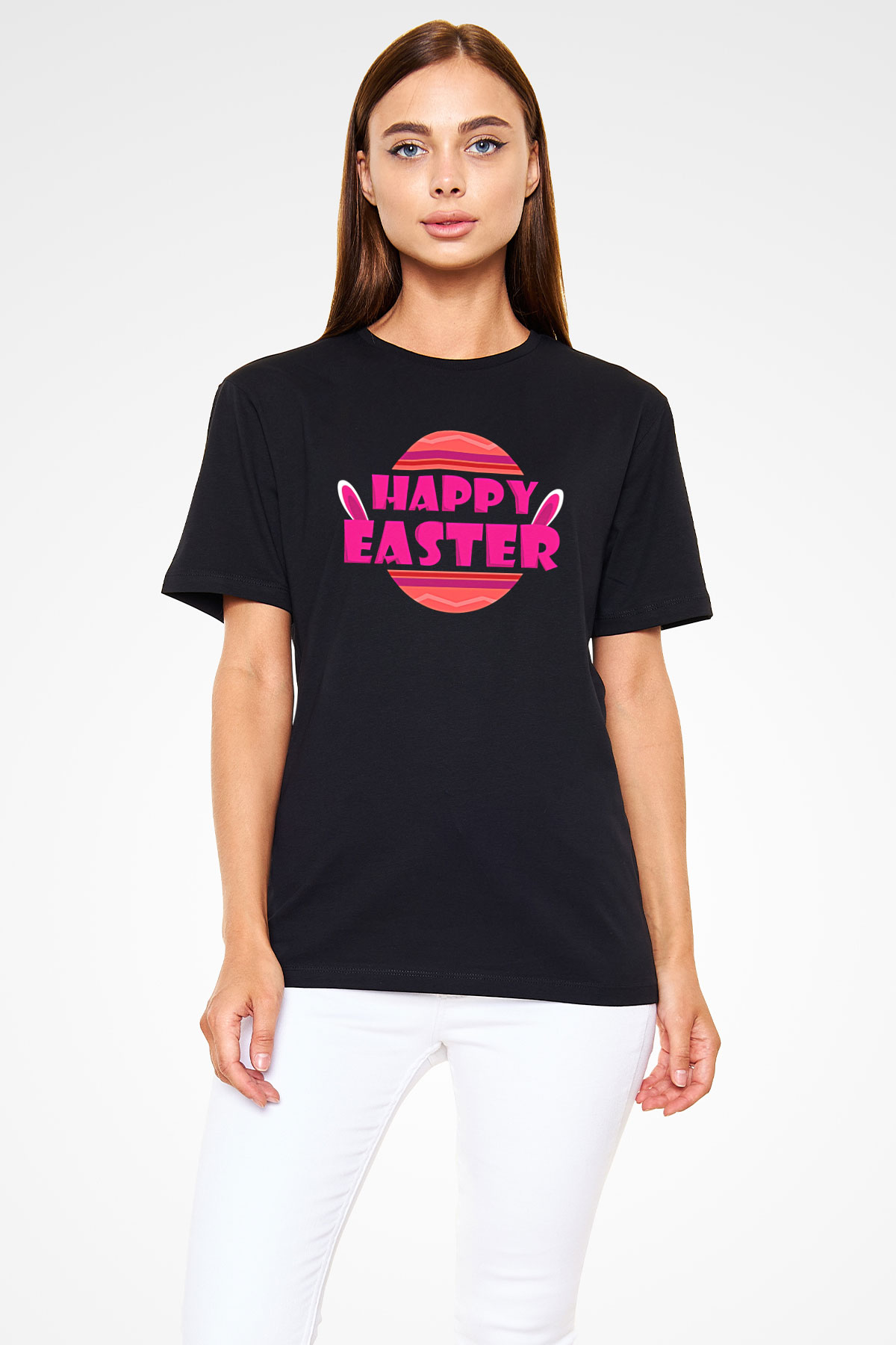 Paskalya Baskılı Unisex Siyah Tişört - Tshirt