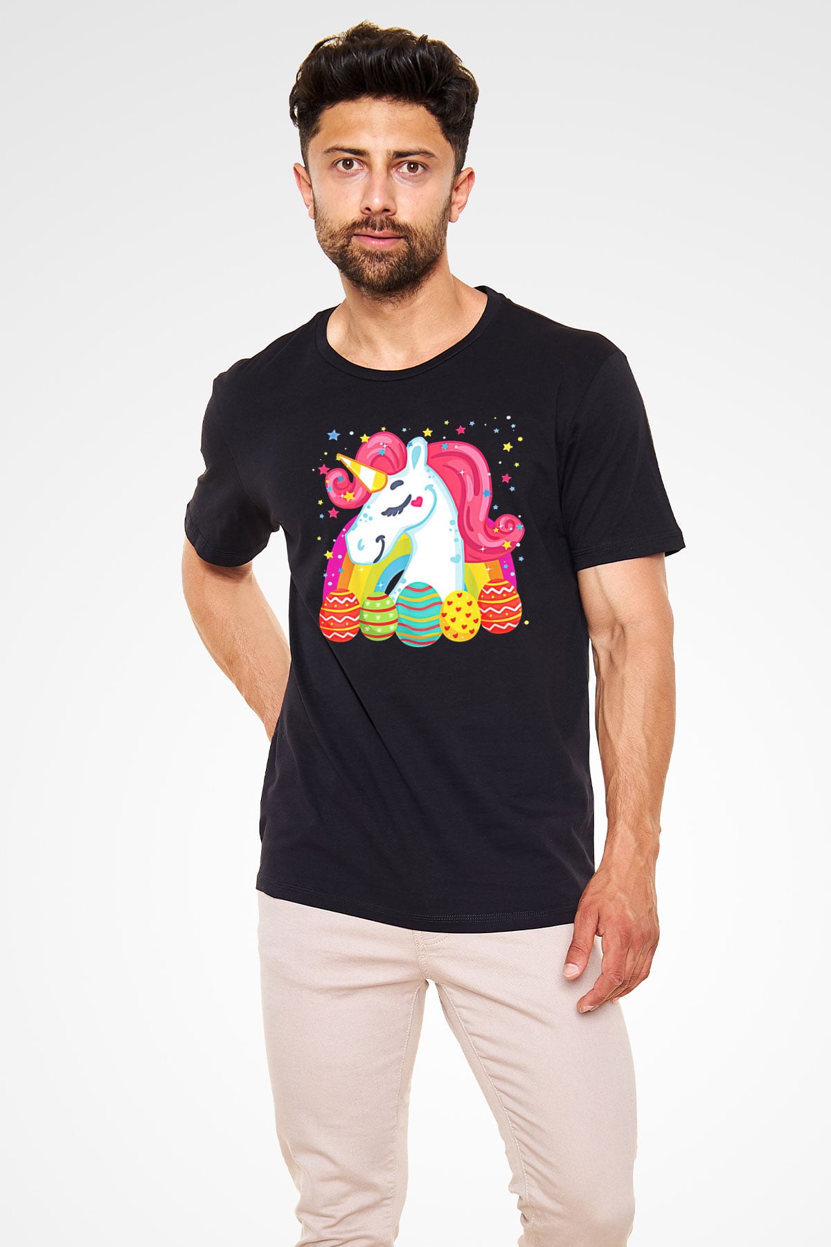 Paskalya Baskılı Unisex Siyah Tişört - Tshirt